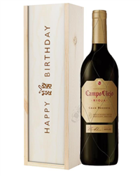 Campo Viejo Gran Reserva Red Wine Birthday Gift In Wooden Box