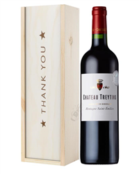 French Bordeaux Red Wine Thank You Gift In Wooden Box