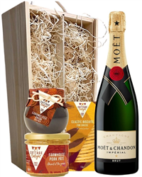 Champagne hamper with gourmet food