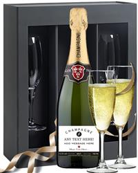 Champagne gift set with two flute glasses – next-day UK delivery