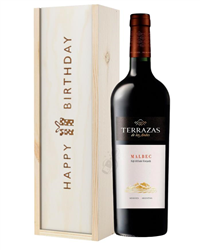 Terrazas Reserva Malbec Red Wine Birthday Gift In Wooden Box